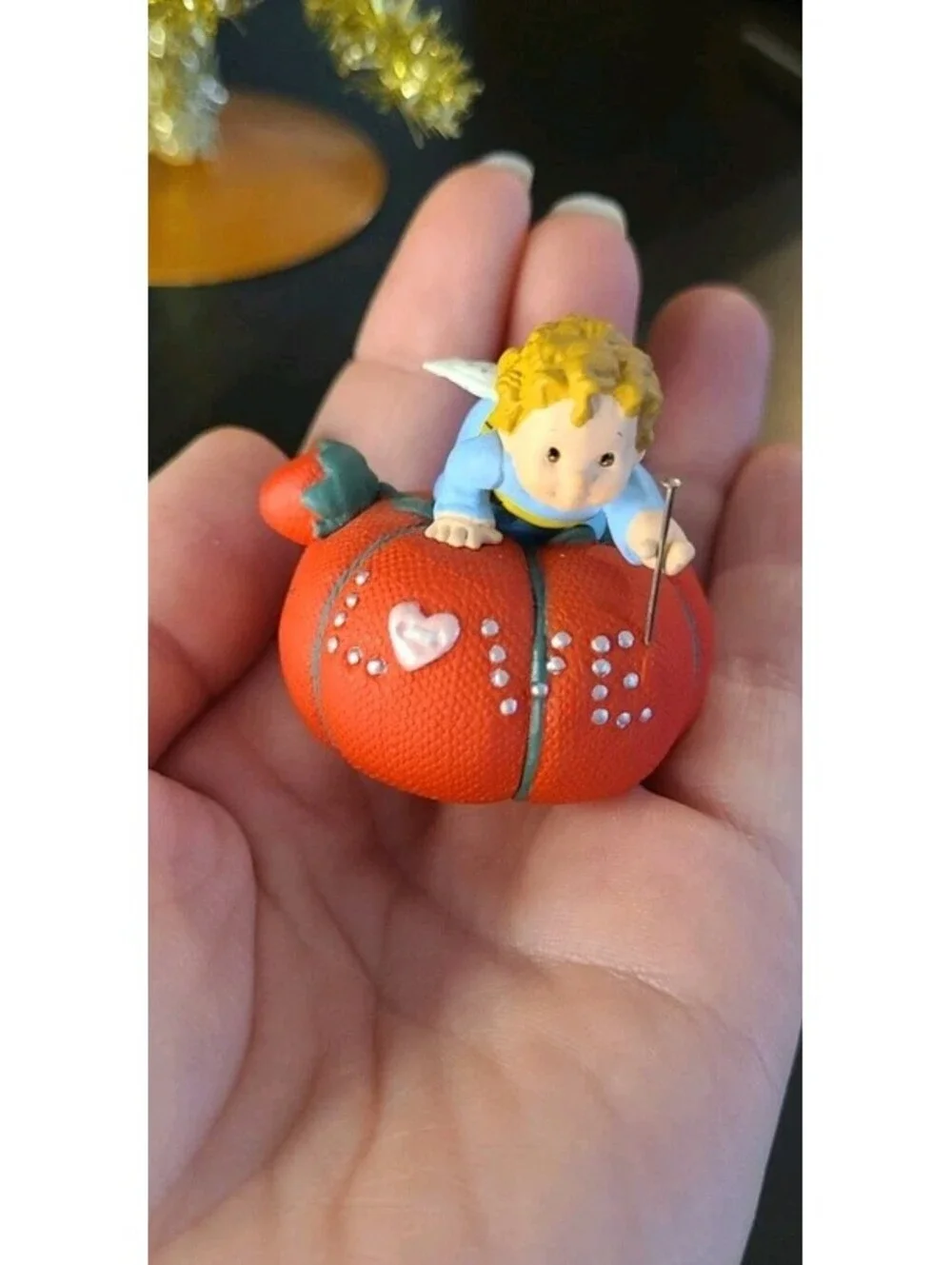 HALLMARK Love To Sew Angel on Pin Cushion 1997 Christmas Ornament